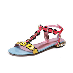 Multicolored Sandals With Straps And Rivet Ornaments