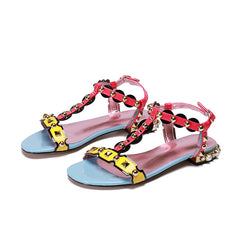 Multicolored Sandals With Straps And Rivet Ornaments