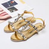 Open Toe Rhinestone Buckle Flats