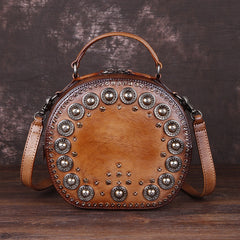 Vintage Handgemachte Nieten Niedliche Runde Form Ledertasche