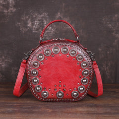 Vintage Handgemachte Nieten Niedliche Runde Form Ledertasche