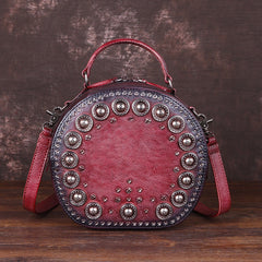 Vintage Handgemachte Nieten Niedliche Runde Form Ledertasche