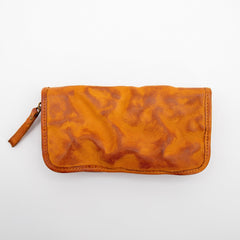 Cartera vintage de los años 50 con cremallera de cuero curtido vegetal