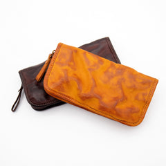 Cartera vintage de los años 50 con cremallera de cuero curtido vegetal