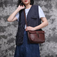 Bolsos de hombro retro de piel de vaca para mujer