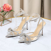 Pointed Toe Bow Ankle Strap Transparent Pumps