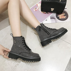 Botines de plataforma con cordones y punta redonda