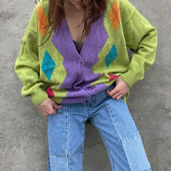 1960er Groovy Colors Argyle Strickjacke