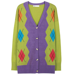 1960er Groovy Colors Argyle Strickjacke