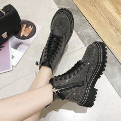 Botines de plataforma con cordones y punta redonda