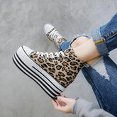Casual Canvas Platform Sneakers With Leopard Print