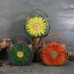 Vintage Rindsleder Runde Form Damen Handtaschen