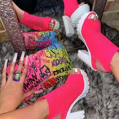 Sandalias de tacón alto con punta redonda de malla