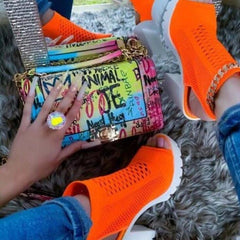 Sandalias de tacón alto con punta redonda de malla