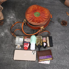 Vintage Rindsleder Runde Form Damen Handtaschen