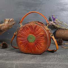 Vintage Rindsleder Runde Form Damen Handtaschen