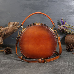 Vintage Rindsleder Runde Form Damen Handtaschen