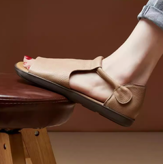 Designer Summer Shoes Genuine Sandals Square Toe Retro Flats Coffee/Brown