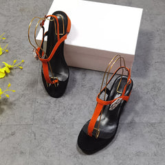 Sandalias de tacón medio con tiras estrechas y flores de cristal con diamantes de imitación