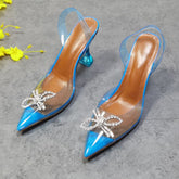 Transparent Blue Rhinestone Pointed Toe Sandals