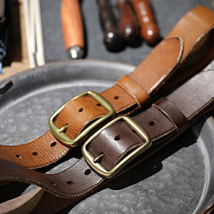 Vintage Handmade Brass Buckle Leather Belt