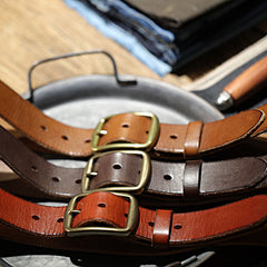 Vintage Handmade Brass Buckle Leather Belt