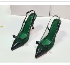 Grüne Slingback-Pumps aus Leder mit Stilettoabsatz