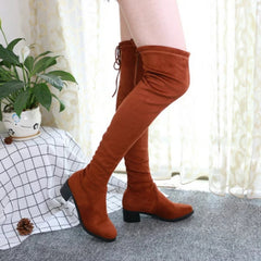 Hohe Stiefel aus Stoff mit Schnürung und quadratischem Absatz