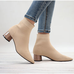 Botines de punta puntiaguda con tacón cuadrado elástico