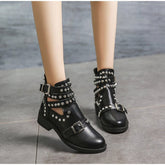 Casual Leather Ankle Boots With Buckle Straps