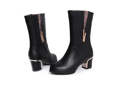 Botas cálidas de piel sintética a media pantorrilla con cremallera