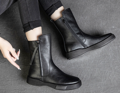 Damen Retro-Stiefel mit halbhohem Schaft für den Winter, Stiefel mit seitlichem Reißverschluss, Schwarz/Khaki