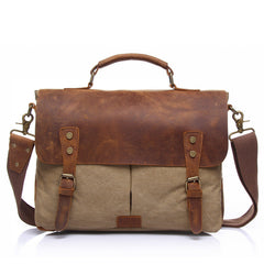 Vintage Leather Canvas Crossbody Business BriefCase