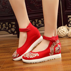 Zapatos planos bordados de mezclilla con tiras en el tobillo