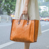 Luxury Vege Tanned Leather Tote Handbags