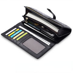 Cartera larga de cuero tejido de moda