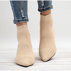 Botines de punta puntiaguda con tacón cuadrado elástico