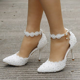 Lace Pumps With Ankle Strap