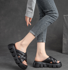 Mules y sandalias vintage con tacón muffin sólido