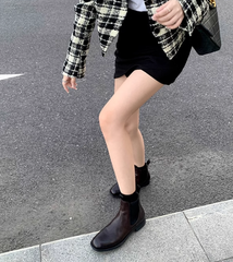 Handgemachte weiche Stiefeletten Retro runde Zehen kurze Stiefel für Herbst und Winter Kaffee/Schwarz