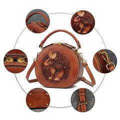 Runde Schulterhandtasche mit Kaninchen-Prägung im Vintage-Stil