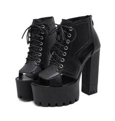 Botines de punta abierta con tacón cuadrado