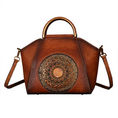 Vintage Totem Prägung Damen Leder Tote Handtaschen