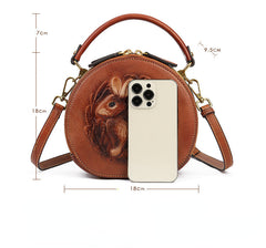 Runde Schulterhandtasche mit Kaninchen-Prägung im Vintage-Stil