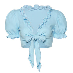 Top corto con nudo en azul bebé