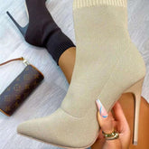 Stretch Pointed Toe High Heels Ankle Boots