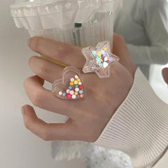 Anillos transparentes con cuentas de caramelo