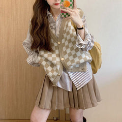 Karierte Pullunderweste mit Knopfleiste