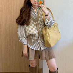 Karierte Pullunderweste mit Knopfleiste