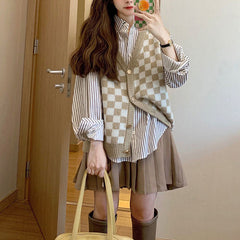 Karierte Pullunderweste mit Knopfleiste